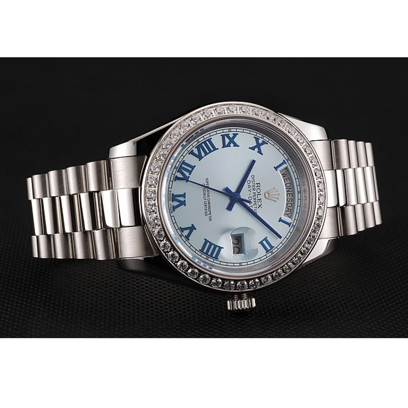 Aaa replica Swiss Dial Bracelet 1453962 Case Stainless Blue Steel Rolex Day-Date Diamond Ice 0819